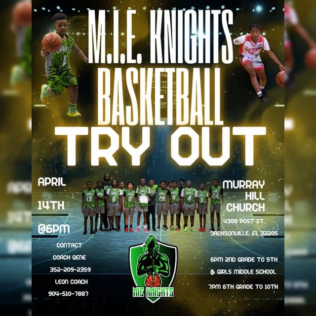 Archived MIE Knights basketball tryout announcement for April 14, 2025